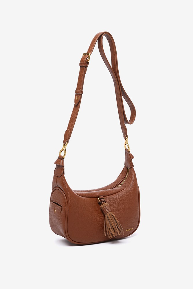 Abbacino Bandolera con borla en materiales reciclados cognac
