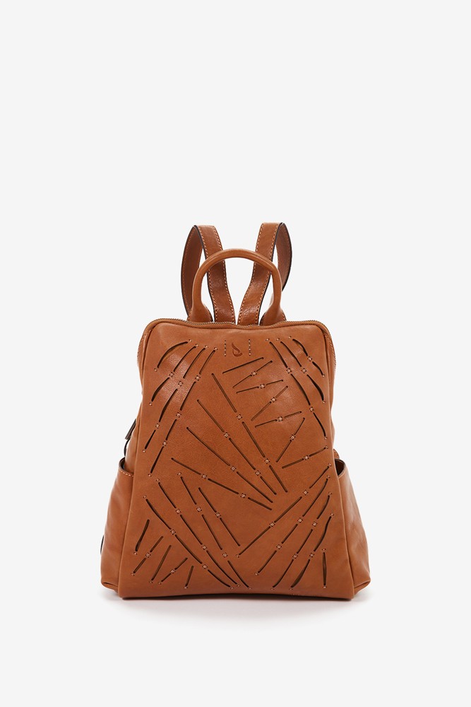 Abbacino Mochila de mujer en piel troquelada cognac Liquidación