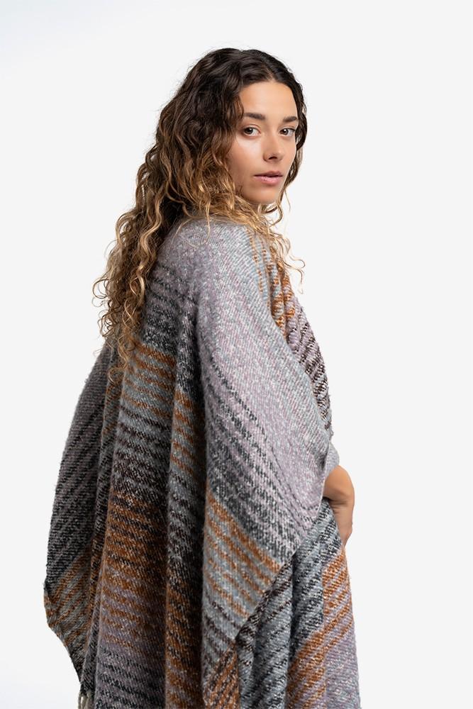 Abbacino Poncho con estampado a rayas y flecos azul