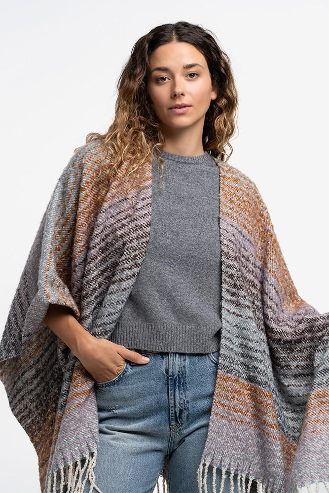 Abbacino Poncho con estampado a rayas y flecos azul Descuentos del mes