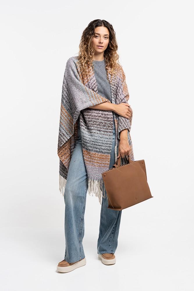 Abbacino Poncho con estampado a rayas y flecos azul Descuentos del mes