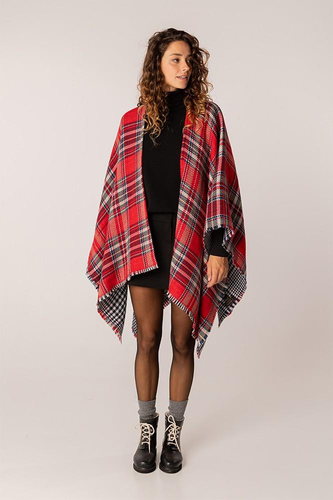 Abbacino Poncho de mujer reversible en rojo y azul