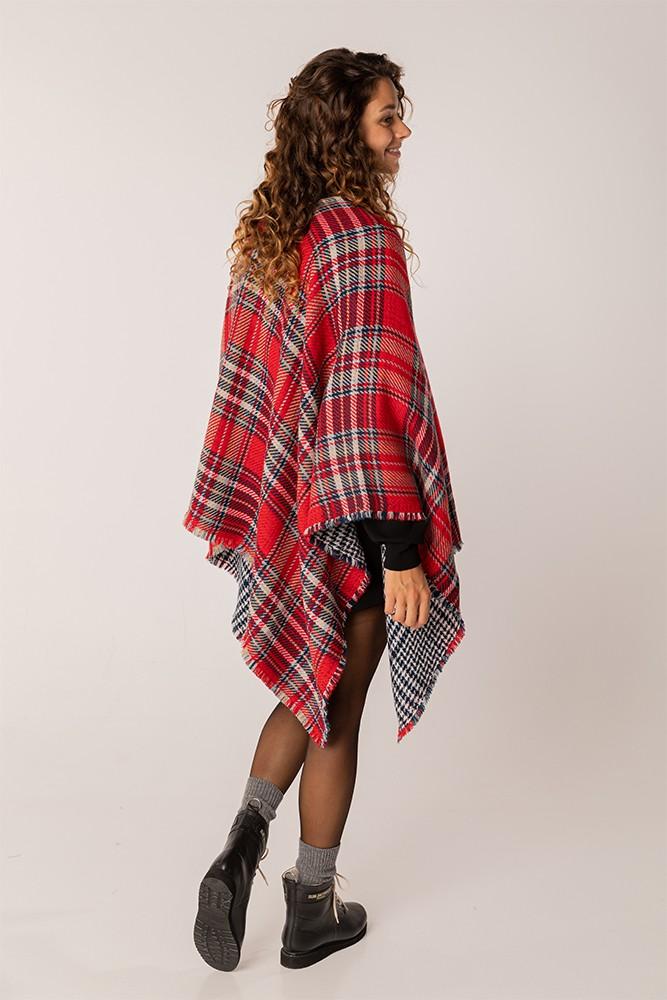 Abbacino Poncho de mujer reversible en rojo y azul Oferta exclusiva
