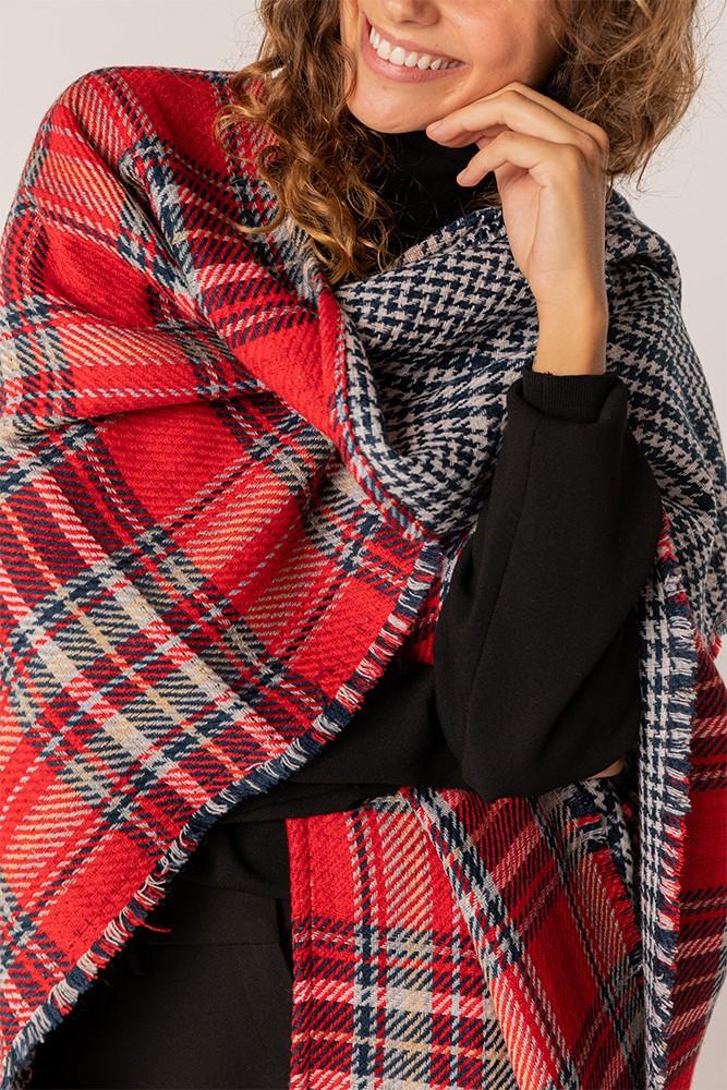 Abbacino Poncho de mujer reversible en rojo y azul Oferta exclusiva