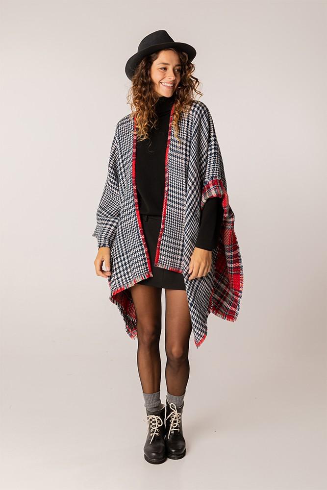 Abbacino Poncho de mujer reversible en rojo y azul Oferta exclusiva