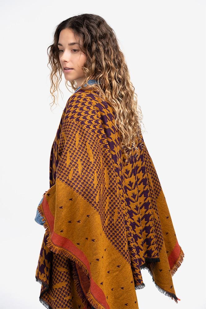 Abbacino Poncho con estampado de pata de gallo en ámbar Última moda