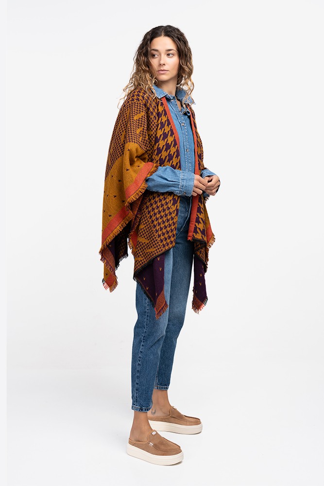 Abbacino Poncho con estampado de pata de gallo en ámbar Última moda