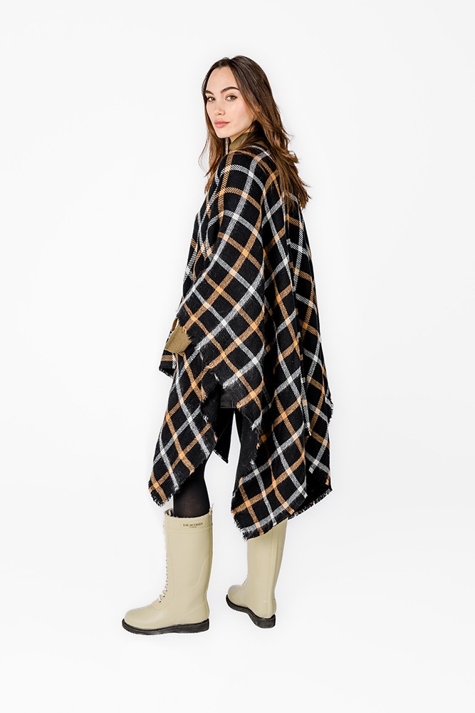 Abbacino Poncho con estampado a cuadros negro Descuento por venta flash