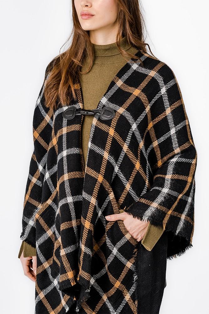 Abbacino Poncho con estampado a cuadros negro Descuento por venta flash