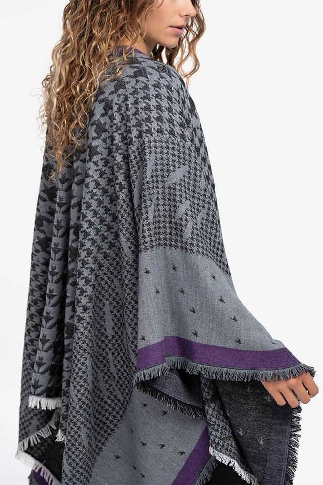 Abbacino Poncho con estampado de pata de gallo en gris Ofertas de temporada