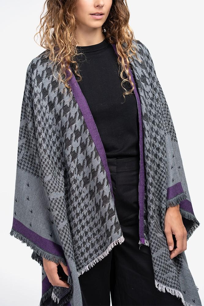 Abbacino Poncho con estampado de pata de gallo en gris Ofertas de temporada