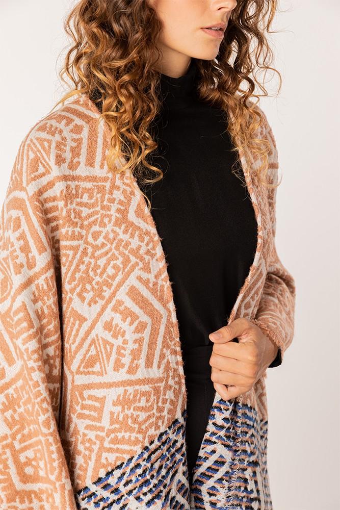 Abbacino Poncho de mujer estampado en camel 2025