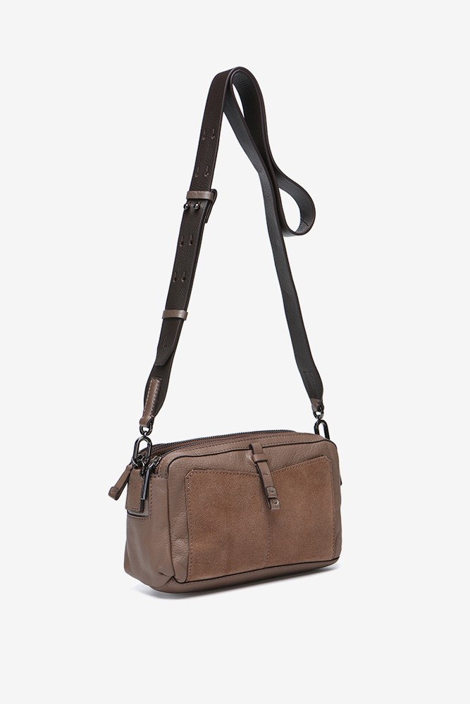 Abbacino Bandolera de piel y serraje en taupe