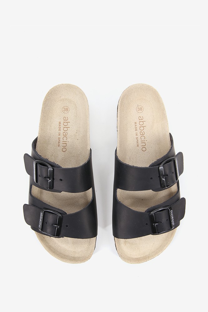 Abbacino Sandalia plana de mujer de piel en negro Ofertas especiales