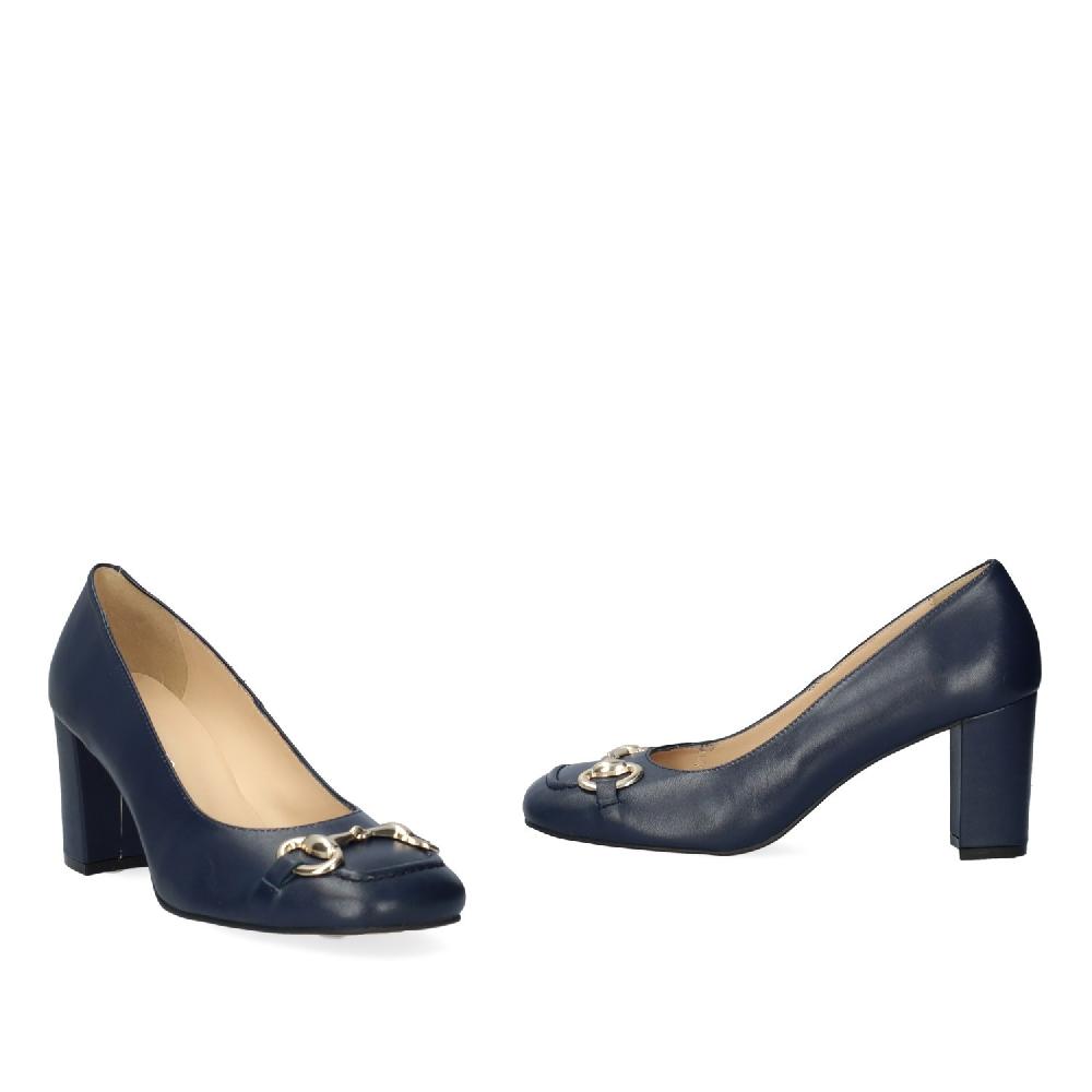 Andres machado Zapato tacón en piel marino de estilo vintage Rebajas de fin de temporada