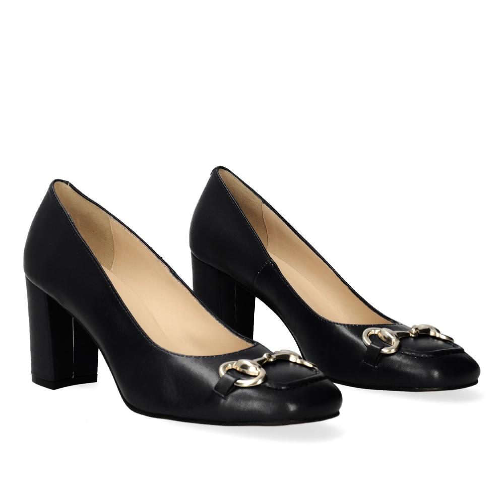 Andres machado Zapato tacón en piel negro de estilo vintage