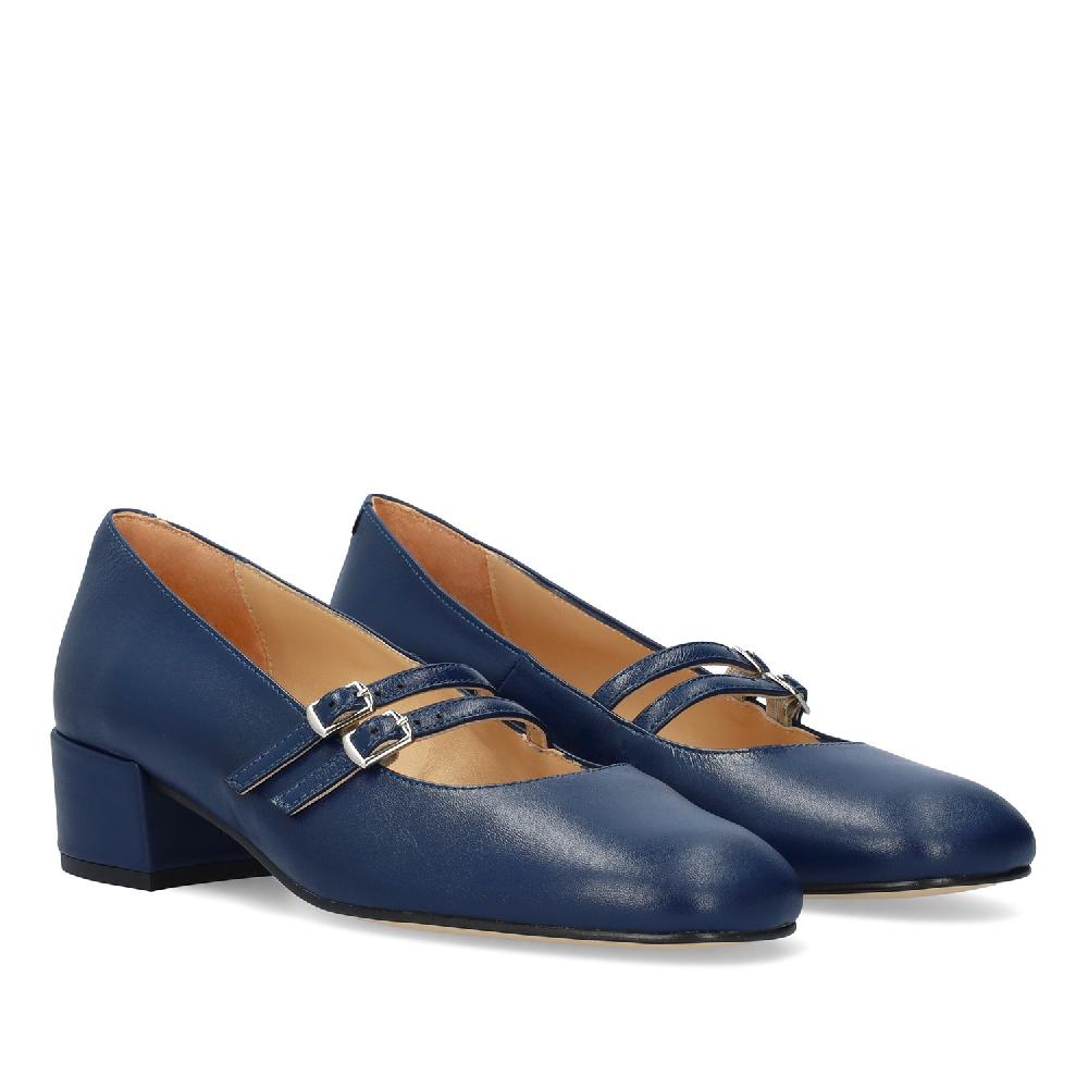 Andres machado Zapato Tacón en Piel de Color Azul Marino