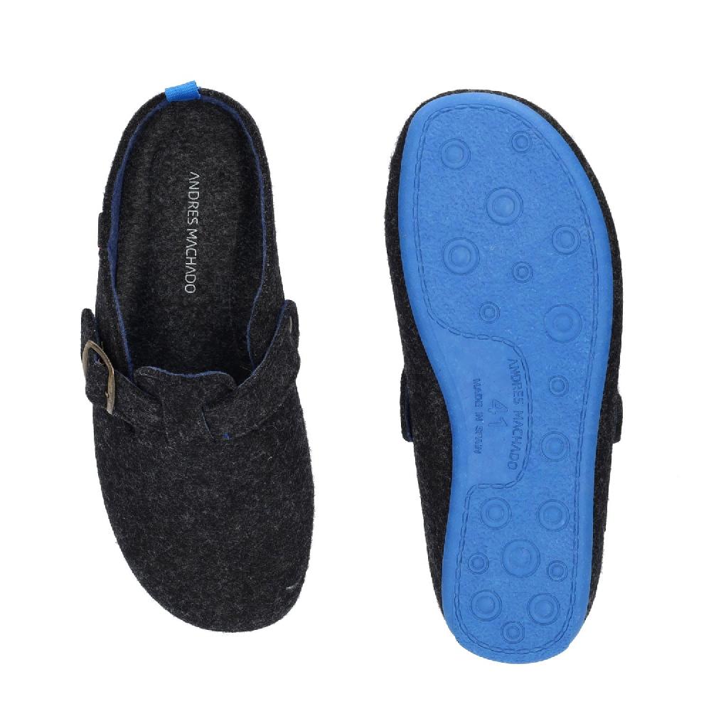 Andres machado Zapatillas de estar por casa con hebilla Unisex y tejido fieltro Negro Última moda