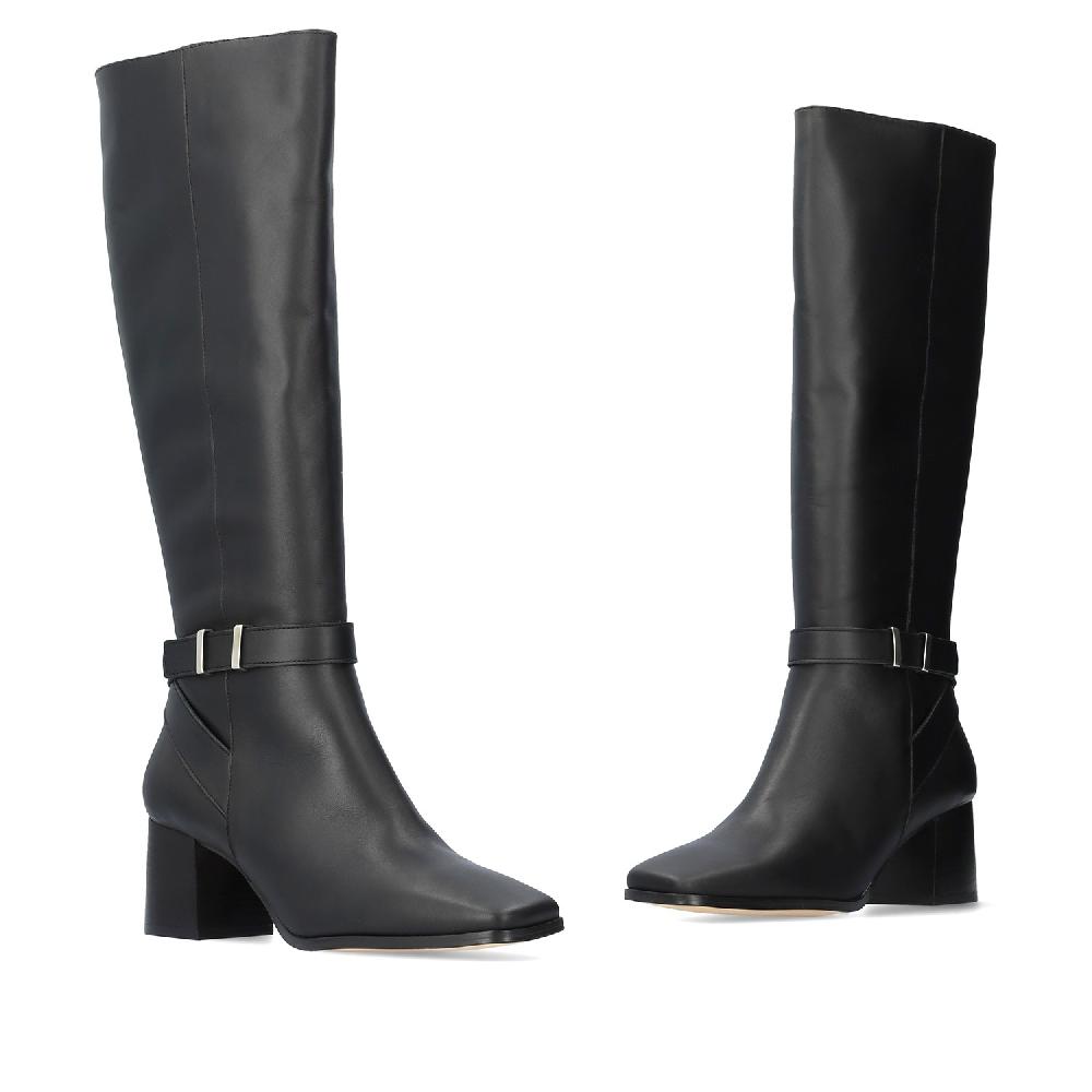 Andres machado Bota Alta en Piel de Color Negro Outlet online