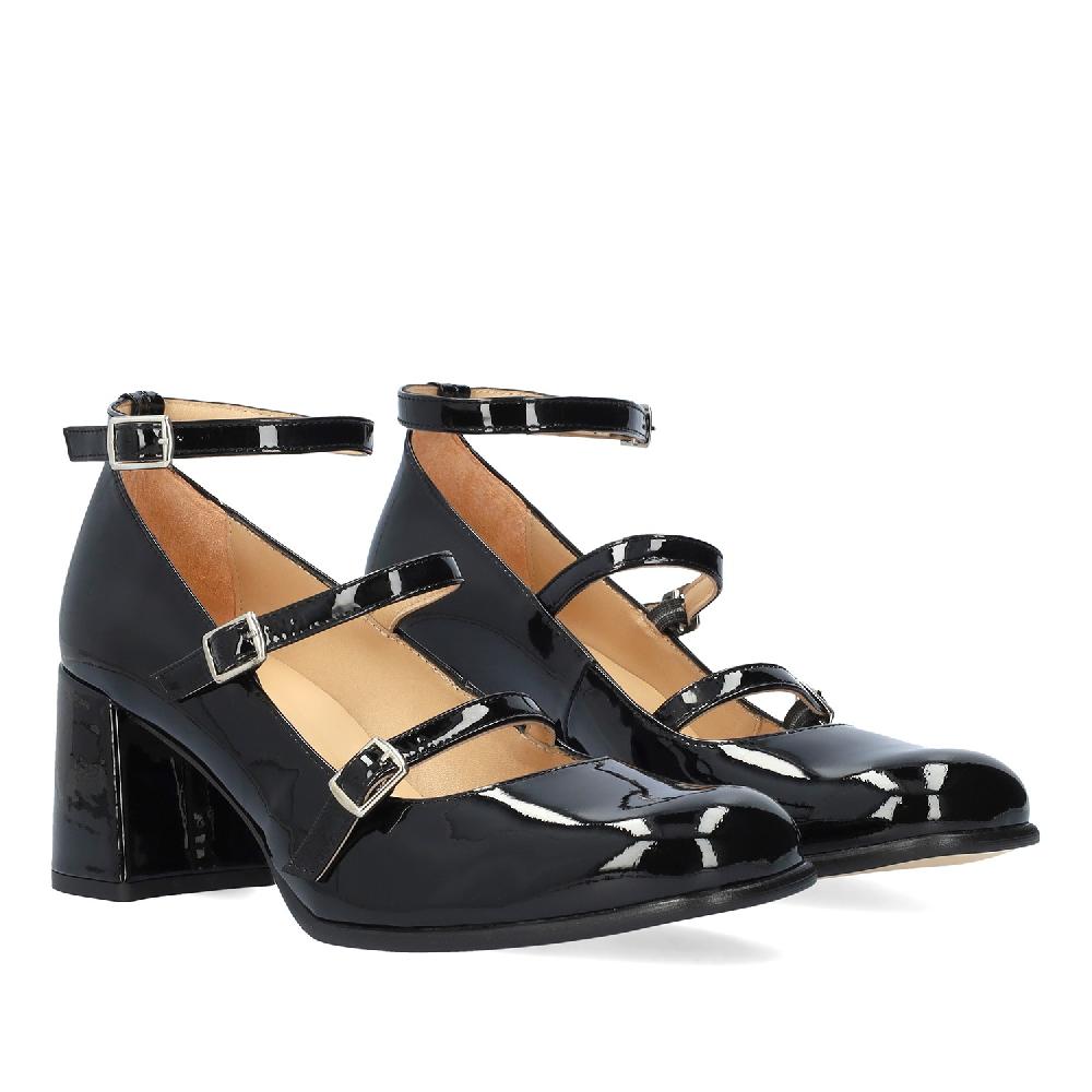 Andres machado Zapato Mary Jane con Tacón en Charol Negro