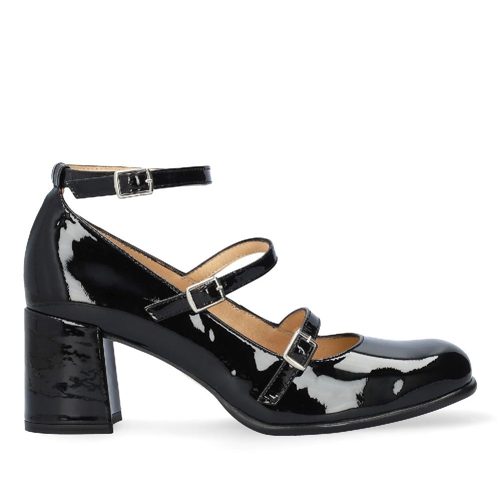 Andres machado Zapato Mary Jane con Tacón en Charol Negro Rebajas