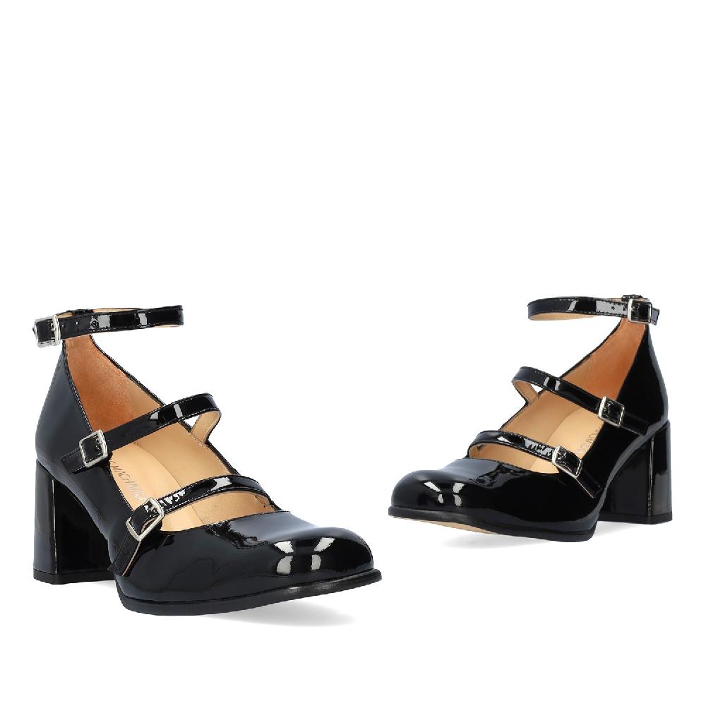 Andres machado Zapato Mary Jane con Tacón en Charol Negro Rebajas