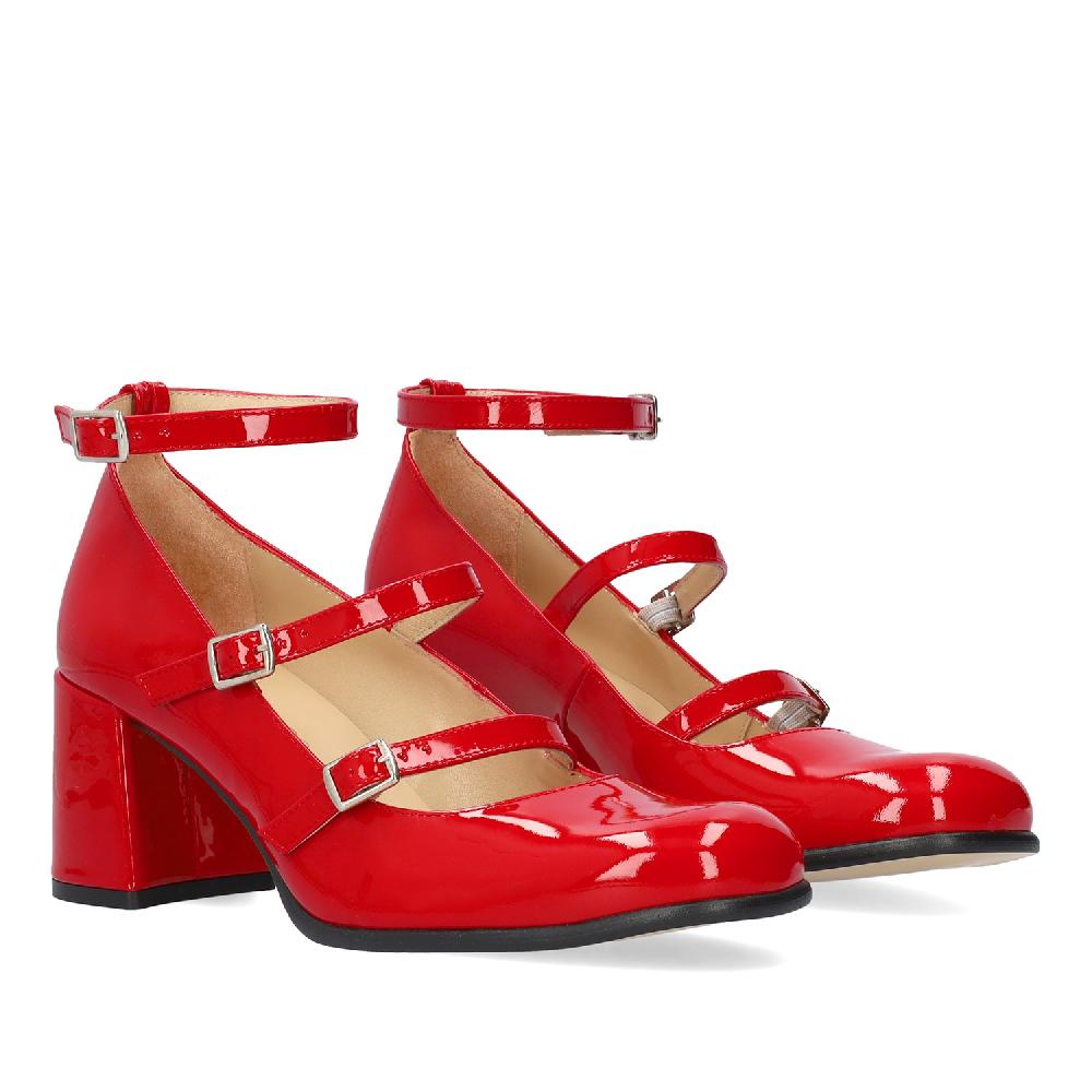 Andres machado Zapato Mary Jane con Tacón en Charol Rojo