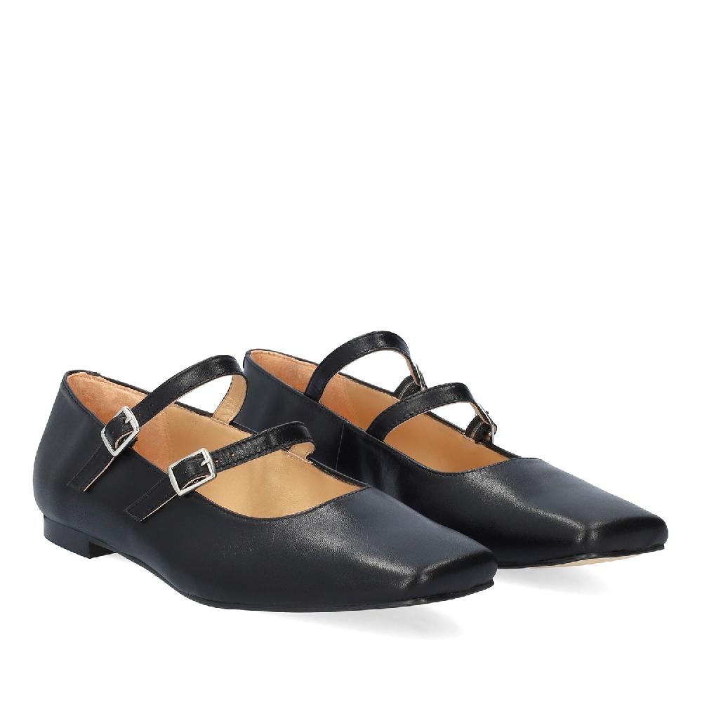 Andres machado Bailarina Piel Negro Estilo Mary Jane