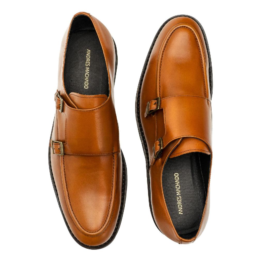 Andres machado Zapato Monkstrap en Piel Color cuero Mejor oferta