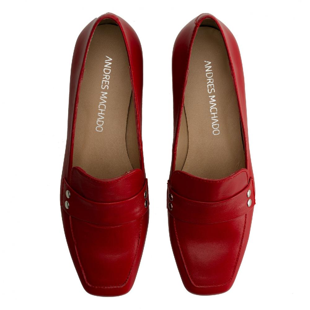 Andres machado Mocasí­n en piel de color rojo Precio de fábrica