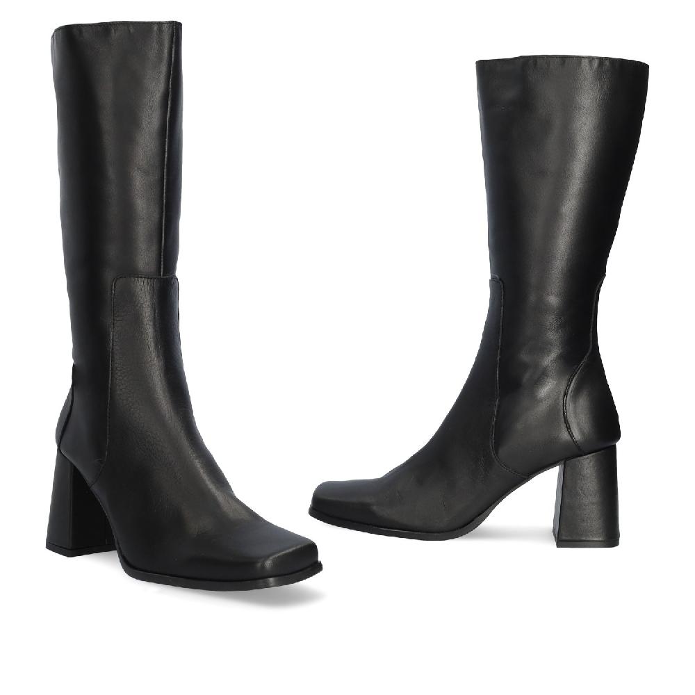 Andres machado Bota alta en piel de color negro Outlet