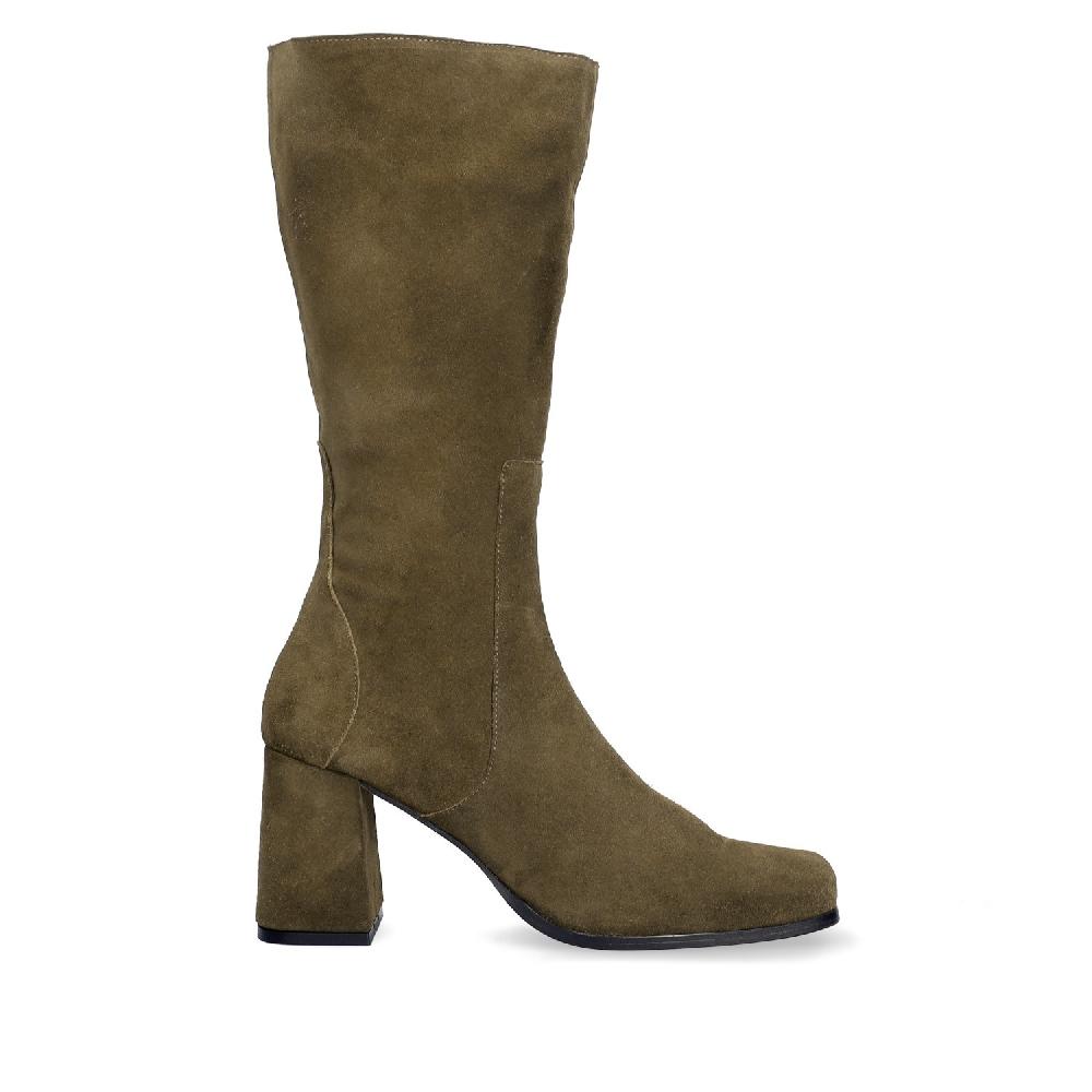 Andres machado Bota alta en serraje de color kaki Outlet online