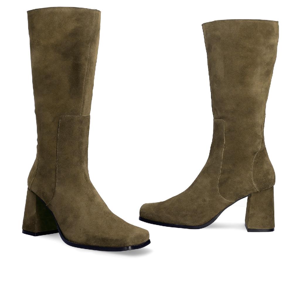 Andres machado Bota alta en serraje de color kaki Outlet online