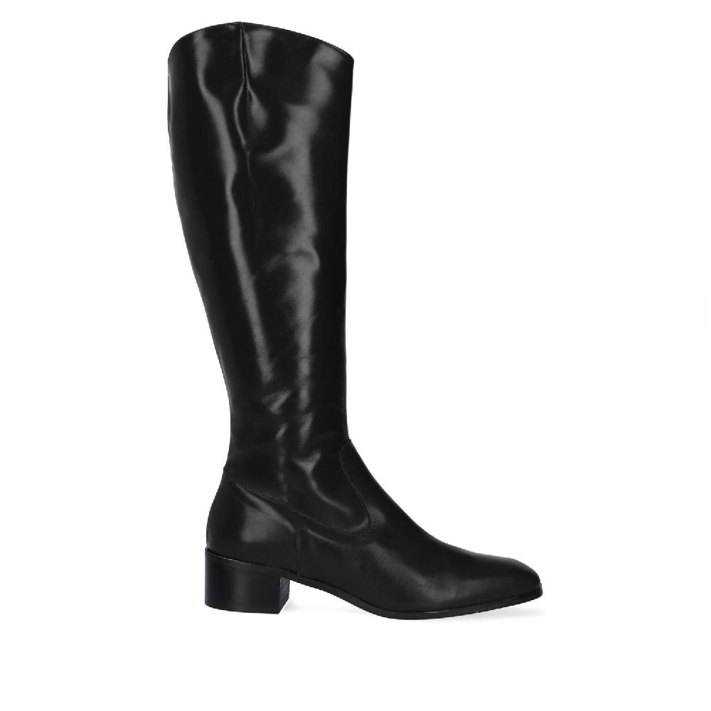 Andres machado Bota alta tacón en piel negro Venta caliente