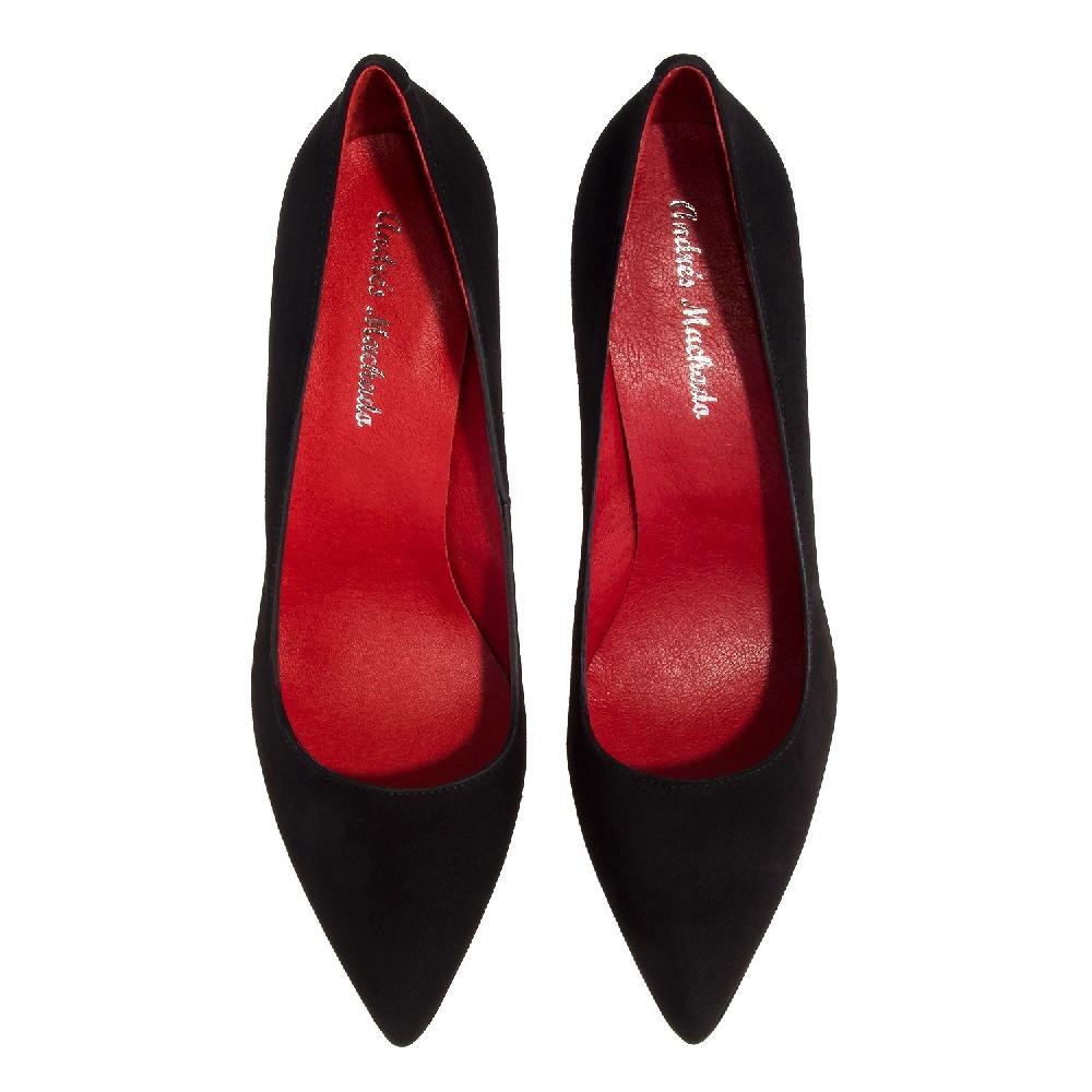 Andres machado Zapato Tacón de Ante Negro Liquidación