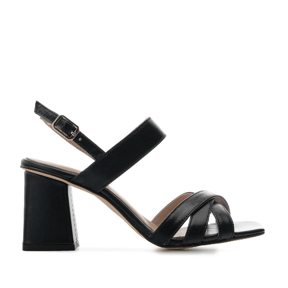 Andres machado Sandalias tacón ancho en piel de color Negro COMPRAR AHORA