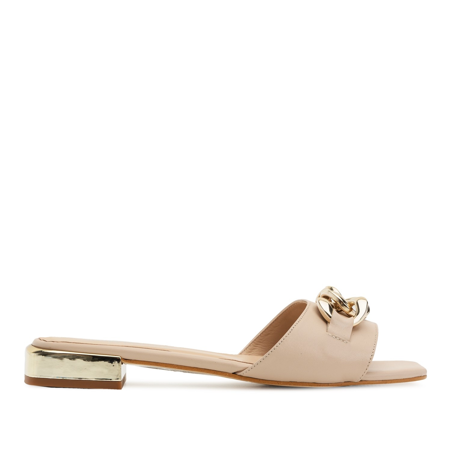 Andres machado Sandalia plana en piel beige con cadena Oferta especial de fábrica