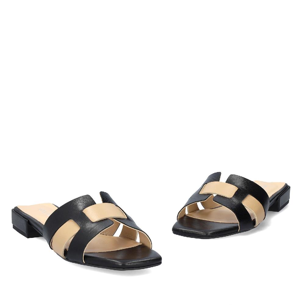 Andres machado Sandalia plana en piel negro y beige Precios de Black Friday