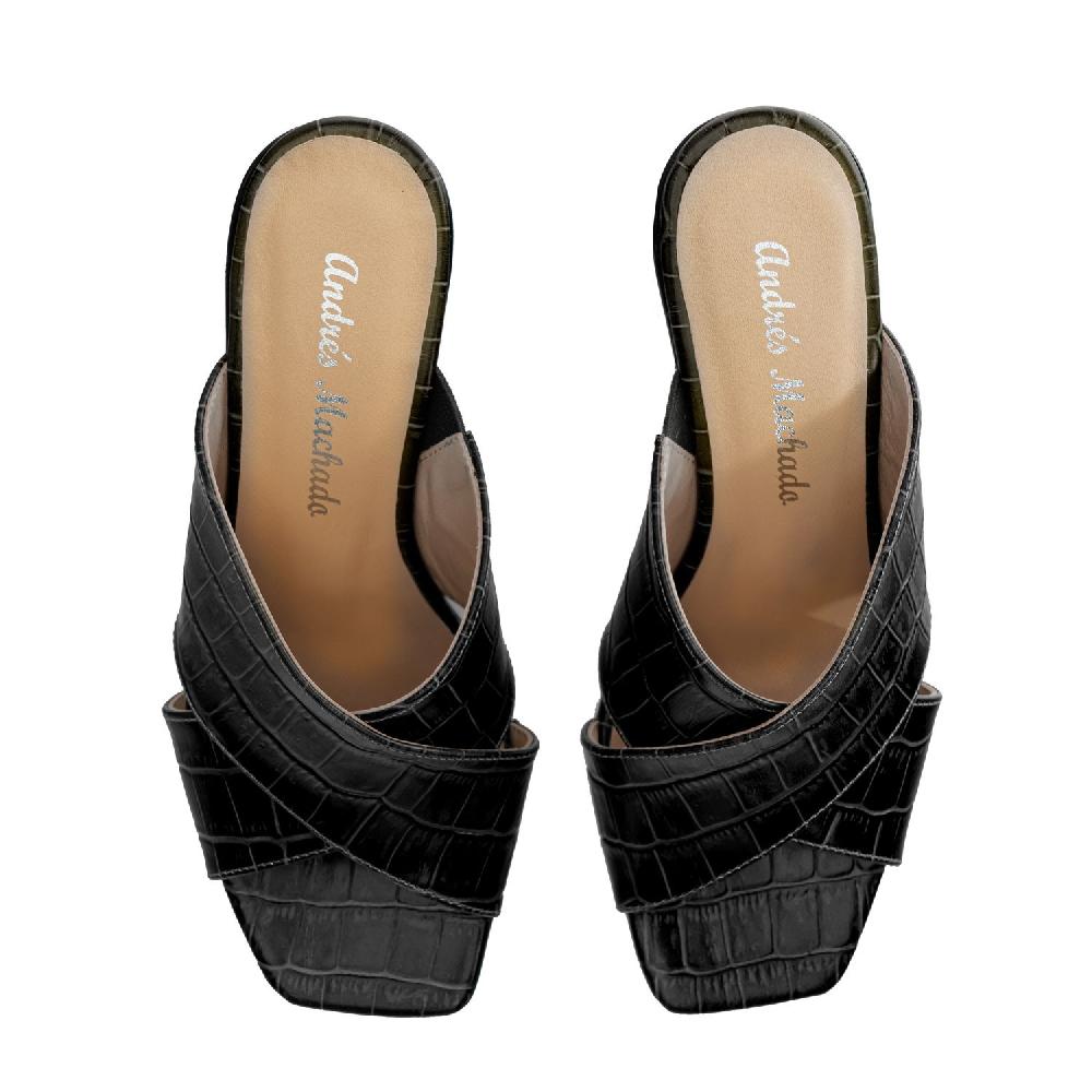 Andres machado Sandalias en piel coco de color Negro Grandes ahorros