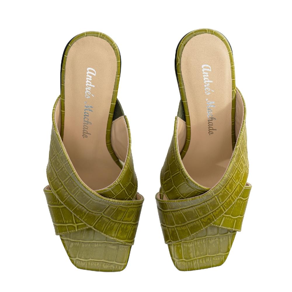 Andres machado Sandalias en piel coco de color Verde Oliva Precio ultrabajo