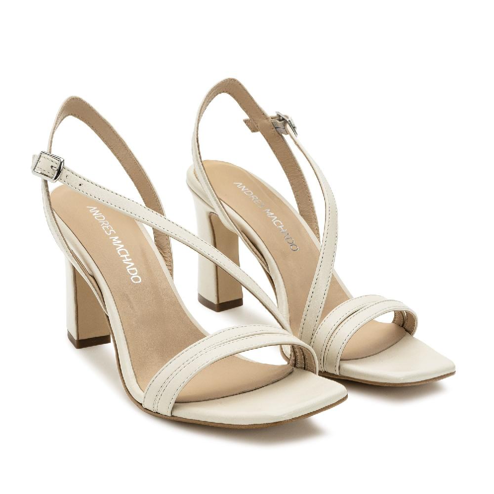 Andres machado Sandalia tacón piel crema Oferta exclusiva