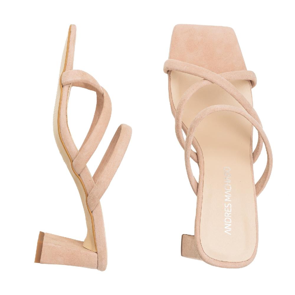 Andres machado Mules con tacón de Ante beige y punta cuadrada En oferta