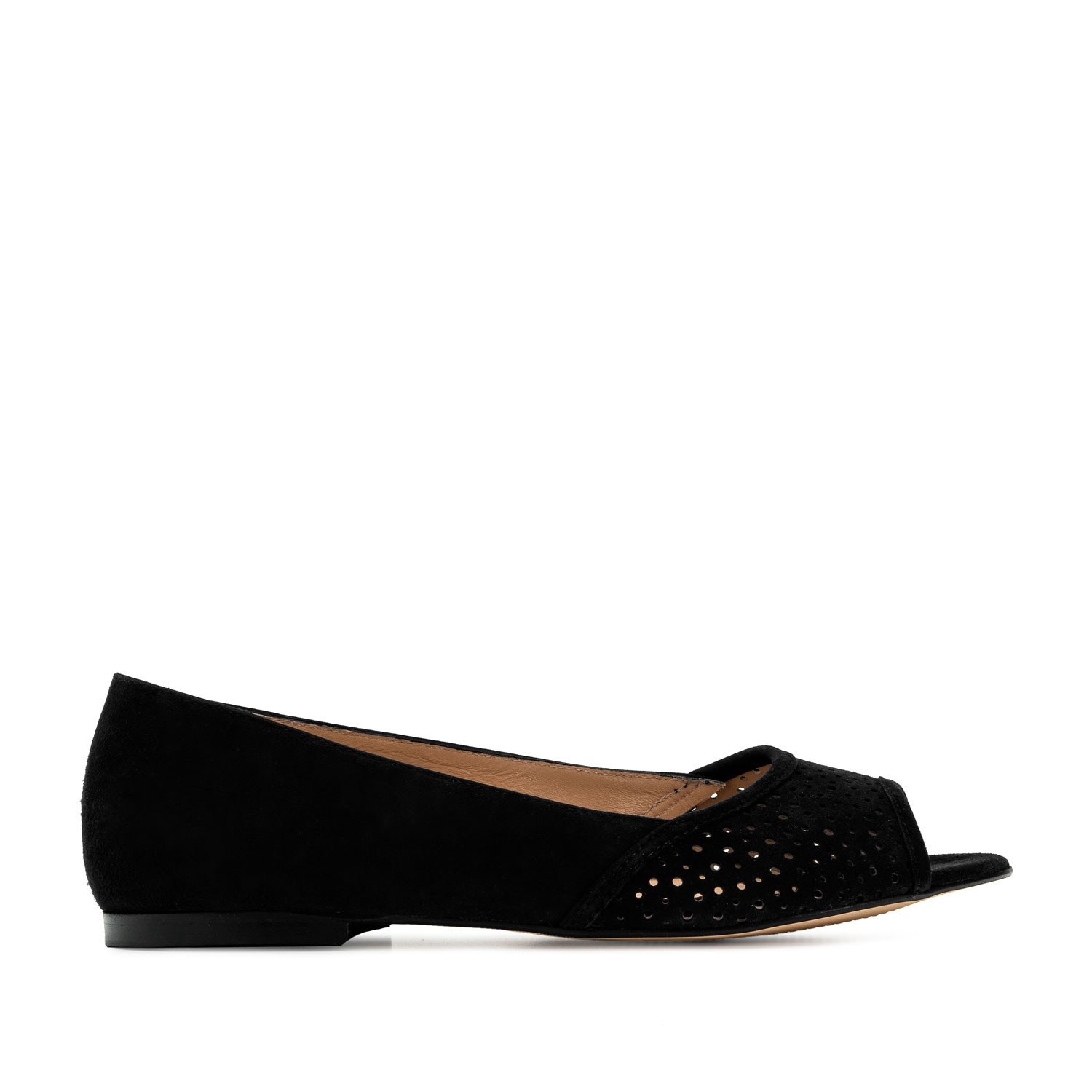 Andres machado Bailarina peep toe ante negro Superdescuento