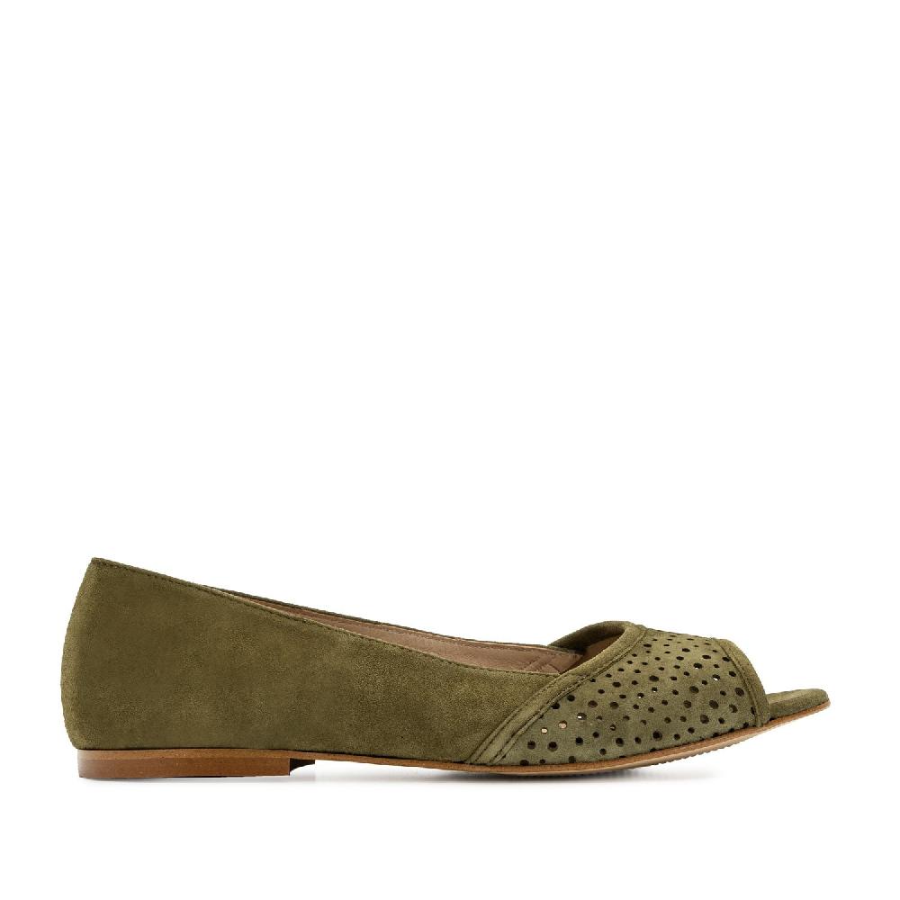 Andres machado Bailarina peep toe ante verde Grandes descuentos