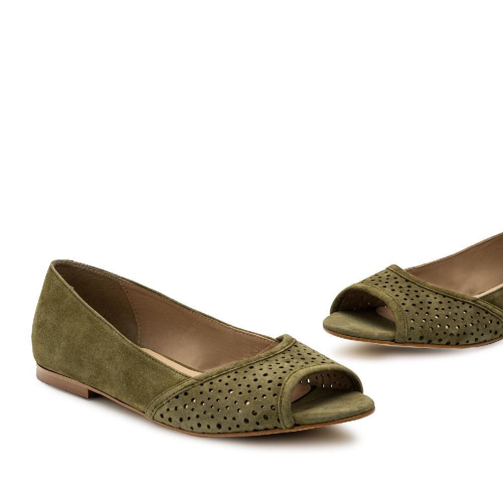 Andres machado Bailarina peep toe ante verde Grandes descuentos