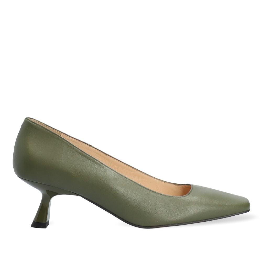 Andres machado Zapato de tacón en piel de color kaki En oferta