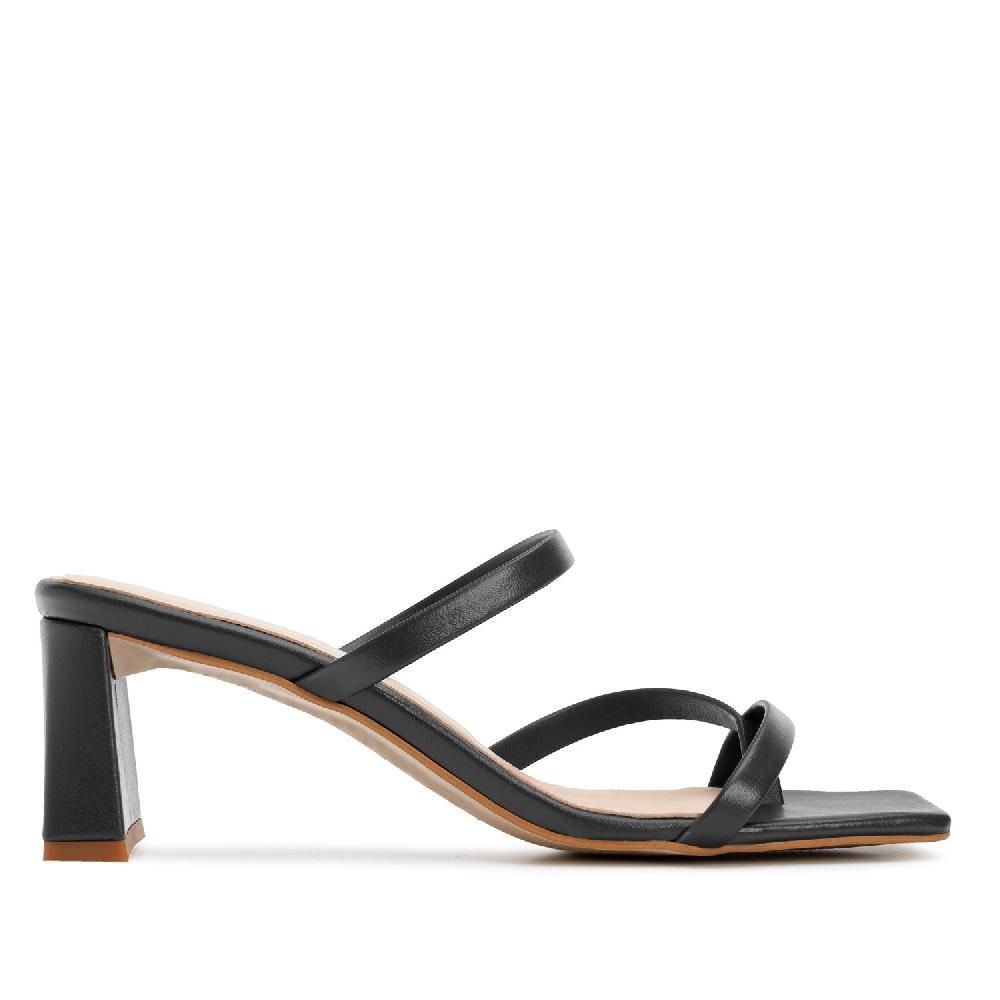 Andres machado Mule de tacón en piel negro de punta cuadrada Outlet online