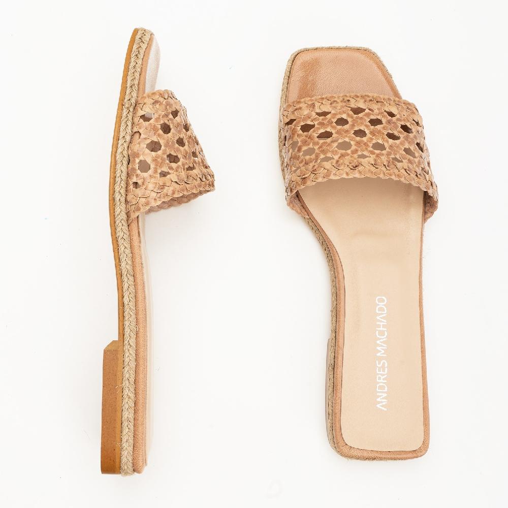 Andres machado Sandalia plana en piel trenzada beige Descuento