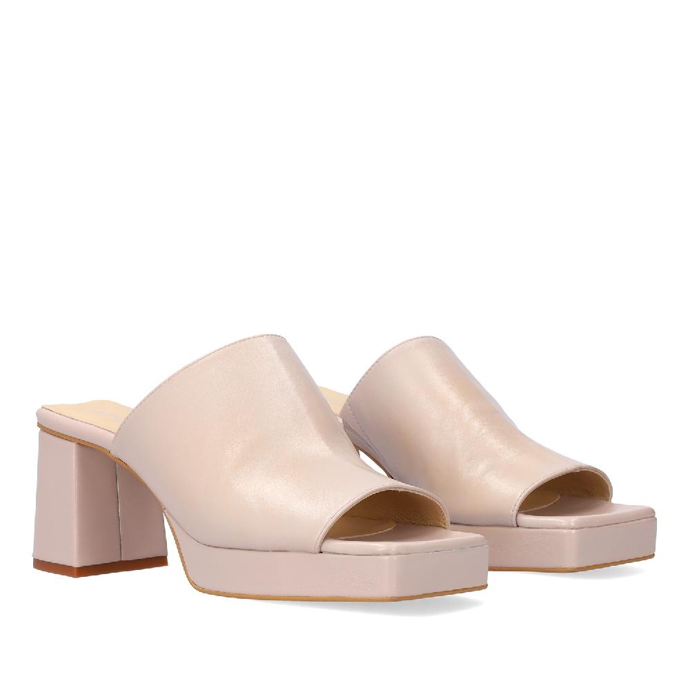 Andres machado Mule con tacón y plataforma en piel rosa