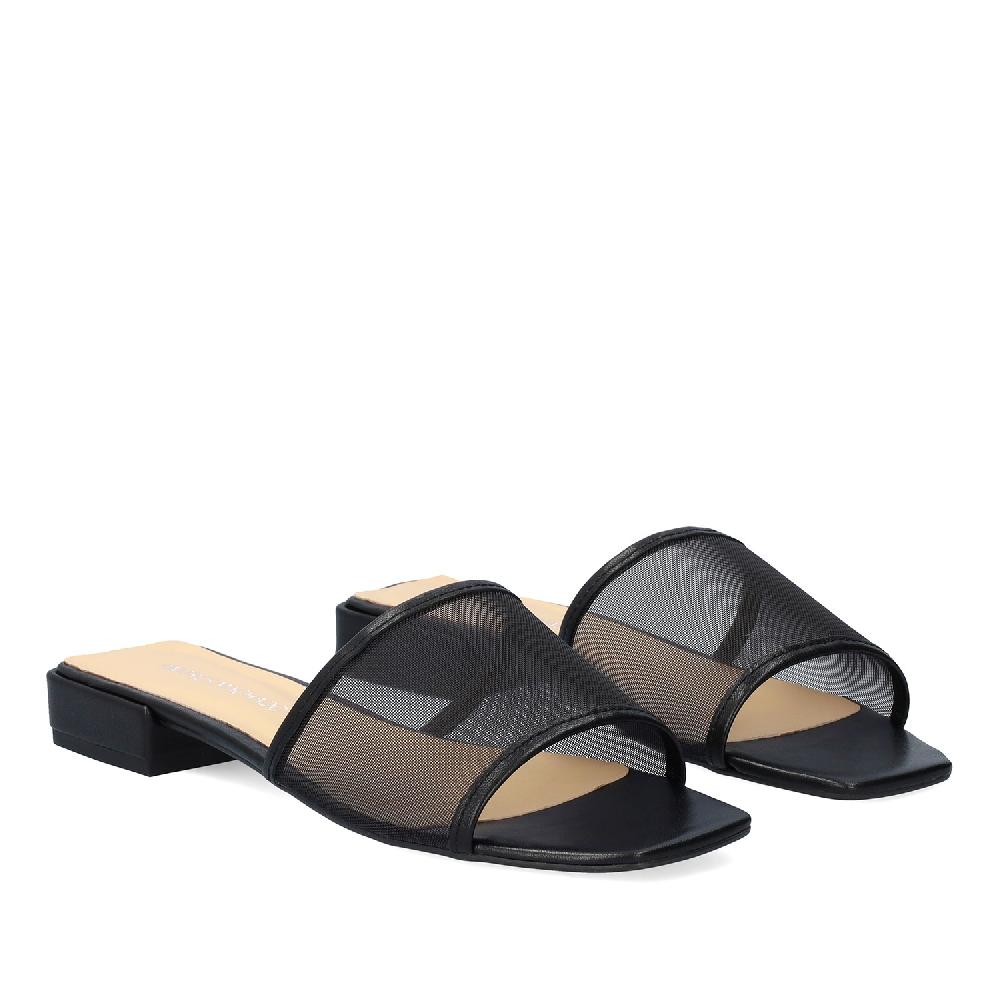 Andres machado Sandalia plana en piel negro